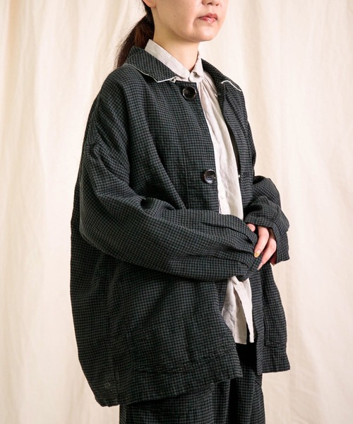 Brocante（ブロカント）の「[Brocante / ブロカント] 綿麻ギンガムチェック デフォルメカバーオール（カバーオール・レディース・ベージュ×ブラック/ブラック×グレー・2）」の9枚目の写真