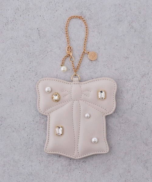 Maison de FLEUR（メゾンドフルール）の「リボンビジューパスケース（パスケース・レディース・ブラック/ライトピンク・FREE）」の2枚目の写真