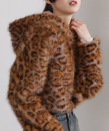 pumpkin port（パンプキンポート）の「ヒョウ柄 フェイクファー パーカー ショート丈 ブルゾン（ブルゾン）」