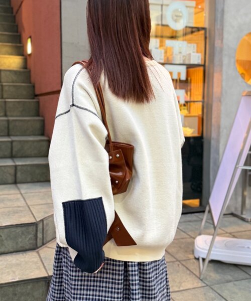 ポーチ、SSサイズ用手編みのセーター　（ダフ君） セール】【m:rex】ミニ恐竜ワッペンもちもちニットプルオーバー