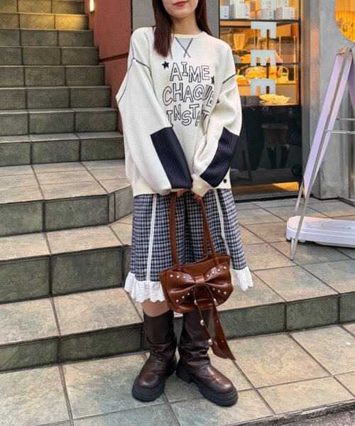 w closet（ダブルクローゼット）の「エルボーパッチニット（ニット/セーター・レディース・アイボリー/グレー/ネイビー/イエロー/ピンク・FREE）」の10枚目の写真