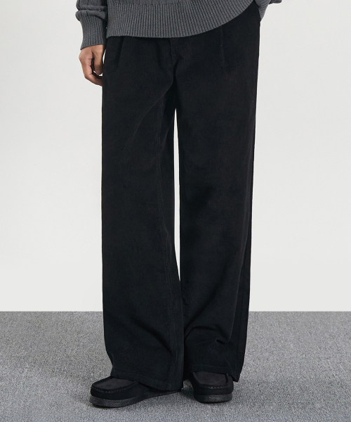 EXCONTAINER(エックスコンテナ)の「ワンタックワイドコーデュロイパンツ (ブラック)(その他パンツ・メンズ・その他・MEDIUM/LARGE/X-LARGE/SMALL)」の1枚目の写真