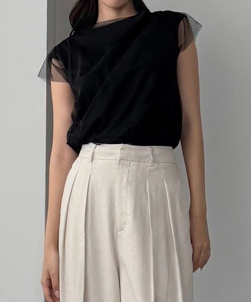 Louere（ルエレ）の「チュールドレープレイヤードトップス（Tシャツ/カットソー・レディース・クリーム/ブラック/ホワイト・SMALL/MEDIUM/LARGE/X-LARGE）」の12枚目の写真