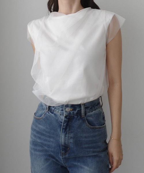 Louere（ルエレ）の「チュールドレープレイヤードトップス（Tシャツ/カットソー・レディース・クリーム/ブラック/ホワイト・SMALL/MEDIUM/LARGE/X-LARGE）」の18枚目の写真