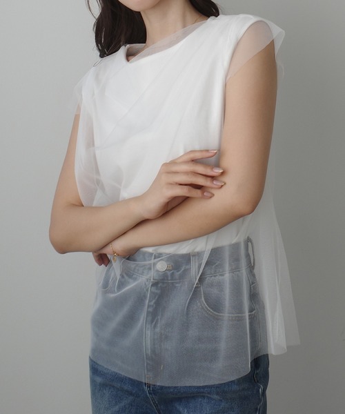 Louere（ルエレ）の「チュールドレープレイヤードトップス（Tシャツ/カットソー・レディース・クリーム/ブラック/ホワイト・SMALL/MEDIUM/LARGE/X-LARGE）」の19枚目の写真
