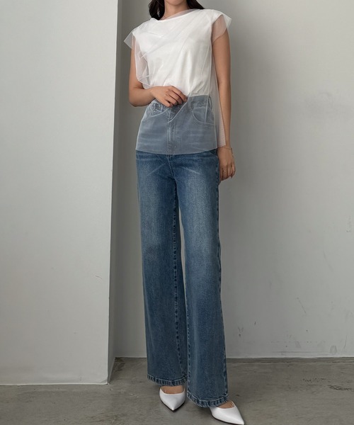 Louere（ルエレ）の「チュールドレープレイヤードトップス（Tシャツ/カットソー・レディース・クリーム/ブラック/ホワイト・SMALL/MEDIUM/LARGE/X-LARGE）」の20枚目の写真