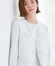 grove（グローブ）の「【ハレの日・通勤】きちんとからカジュアルまで着回せる、ミドル丈ツイードジャケット（ノーカラージャケット）」