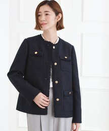 grove（グローブ）の「【ハレの日・通勤】きちんとからカジュアルまで着回せる、ミドル丈ツイードジャケット（ノーカラージャケット）」
