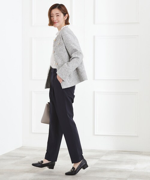 grove（グローブ）の「【ハレの日・通勤】きちんとからカジュアルまで着回せる、ミドル丈ツイードジャケット（ノーカラージャケット・レディース・ブラック系3/ブルー系8/ネイビー・02/01/03/04/05）」の14枚目の写真
