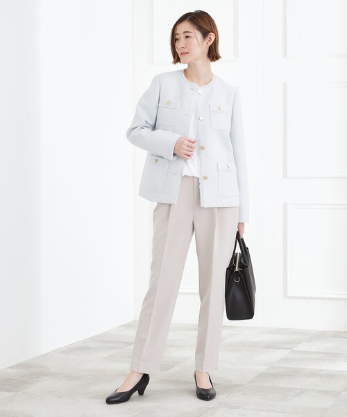 grove（グローブ）の「【ハレの日・通勤】きちんとからカジュアルまで着回せる、ミドル丈ツイードジャケット（ノーカラージャケット・レディース・ブラック系3/ブルー系8/ネイビー・02/01/03/04/05）」の18枚目の写真