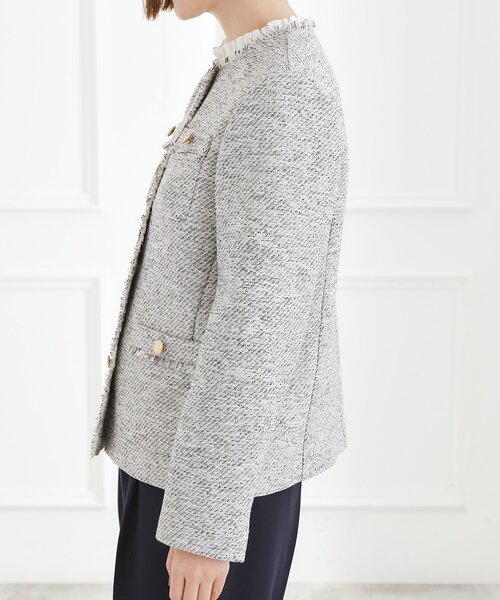 grove（グローブ）の「【ハレの日・通勤】きちんとからカジュアルまで着回せる、ミドル丈ツイードジャケット（ノーカラージャケット・レディース・ブラック系3/ブルー系8/ネイビー・02/01/03/04/05）」の21枚目の写真