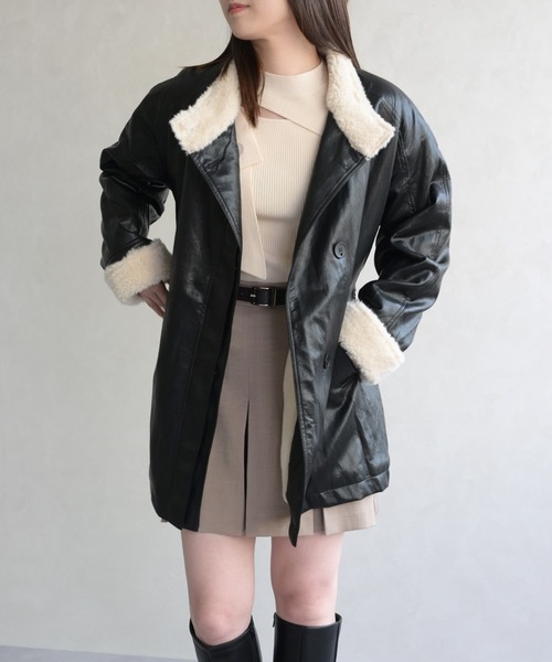 31 Sons de mode(トランテアン ソン ドゥ モード)の「フェイクレザーファーミドルジャケット(その他アウター・レディース・ブラウン/ブラック・フリ-)」の2枚目の写真