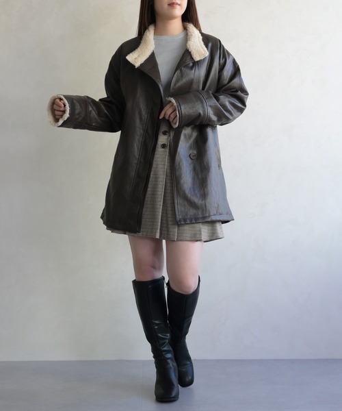 31 Sons de mode(トランテアン ソン ドゥ モード)の「フェイクレザーファーミドルジャケット(その他アウター・レディース・ブラウン/ブラック・フリ-)」の13枚目の写真