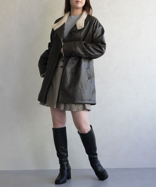 31 Sons de mode(トランテアン ソン ドゥ モード)の「フェイクレザーファーミドルジャケット(その他アウター・レディース・ブラウン/ブラック・フリ-)」の17枚目の写真