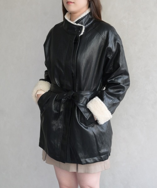 31 Sons de mode(トランテアン ソン ドゥ モード)の「フェイクレザーファーミドルジャケット(その他アウター・レディース・ブラウン/ブラック・フリ-)」の14枚目の写真