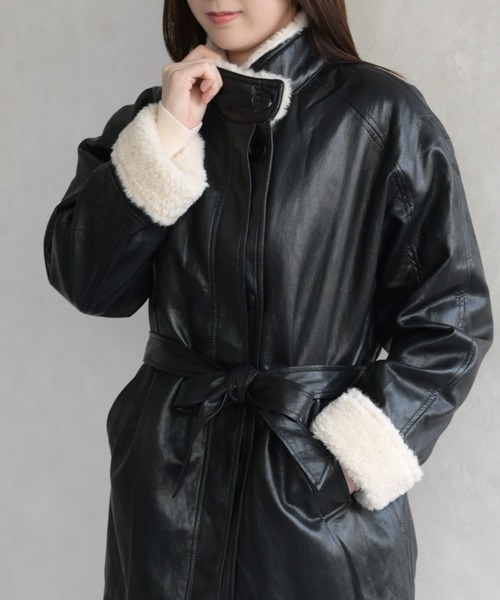 31 Sons de mode(トランテアン ソン ドゥ モード)の「フェイクレザーファーミドルジャケット(その他アウター・レディース・ブラウン/ブラック・フリ-)」の15枚目の写真