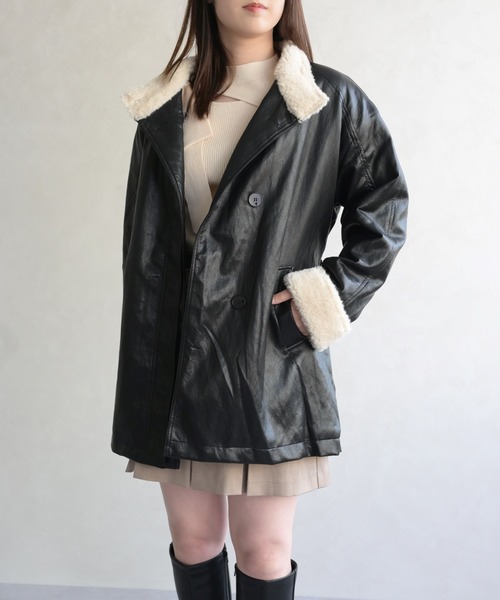 31 Sons de mode(トランテアン ソン ドゥ モード)の「フェイクレザーファーミドルジャケット(その他アウター・レディース・ブラウン/ブラック・フリ-)」の5枚目の写真