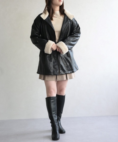 31 Sons de mode(トランテアン ソン ドゥ モード)の「フェイクレザーファーミドルジャケット(その他アウター・レディース・ブラウン/ブラック・フリ-)」の19枚目の写真