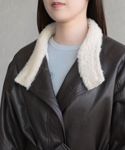 31 Sons de mode(トランテアン ソン ドゥ モード)の「フェイクレザーファーミドルジャケット(その他アウター・レディース・ブラウン/ブラック・フリ-)」の8枚目の写真