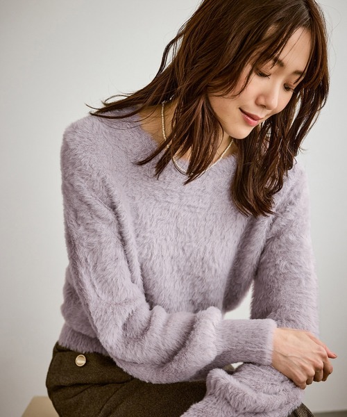 ROPE' PICNIC（ロペピクニック）の「ショートフェザーニットプルオーバー（ニット/セーター・レディース・ライトグレー/ダークブラウン/ベージュ/パープル系その他・FREE）」の4枚目の写真