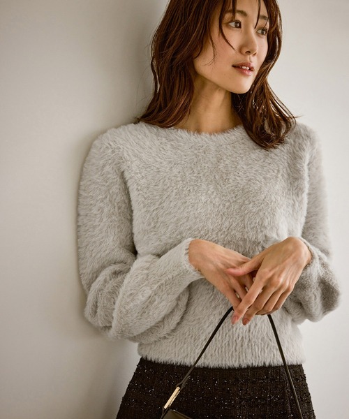 ROPE' PICNIC（ロペピクニック）の「ショートフェザーニットプルオーバー（ニット/セーター・レディース・ライトグレー/ダークブラウン/ベージュ/パープル系その他・FREE）」の2枚目の写真