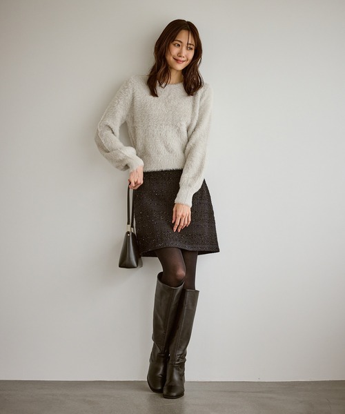 ROPE' PICNIC（ロペピクニック）の「ショートフェザーニットプルオーバー（ニット/セーター・レディース・ライトグレー/ダークブラウン/ベージュ/パープル系その他・FREE）」の5枚目の写真