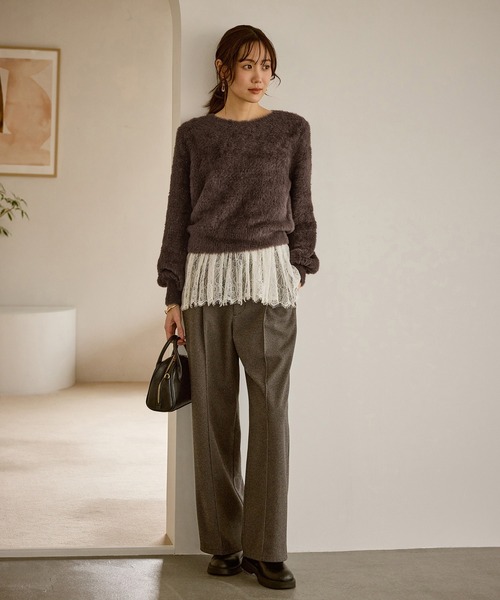 ROPE' PICNIC（ロペピクニック）の「ショートフェザーニットプルオーバー（ニット/セーター・レディース・ライトグレー/ダークブラウン/ベージュ/パープル系その他・FREE）」の9枚目の写真