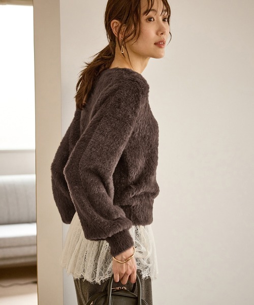 ROPE' PICNIC（ロペピクニック）の「ショートフェザーニットプルオーバー（ニット/セーター・レディース・ライトグレー/ダークブラウン/ベージュ/パープル系その他・FREE）」の14枚目の写真
