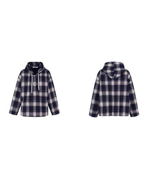 チェック柄 フード付きプルオーバーシャツ FD25S076【Fano Studios