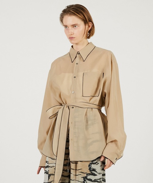 PRANK PROJECT(プランクプロジェクト)の「【2026Spring Pre-Order】コントラストトリムシアーシャツ / Contrast Trim Sheer Shirt(シャツ/ブラウス・レディース・ブラック/ベージュ/ピンク・FREE)」の12枚目の写真