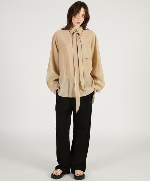 PRANK PROJECT(プランクプロジェクト)の「【2026Spring Pre-Order】コントラストトリムシアーシャツ / Contrast Trim Sheer Shirt(シャツ/ブラウス・レディース・ブラック/ベージュ/ピンク・FREE)」の4枚目の写真