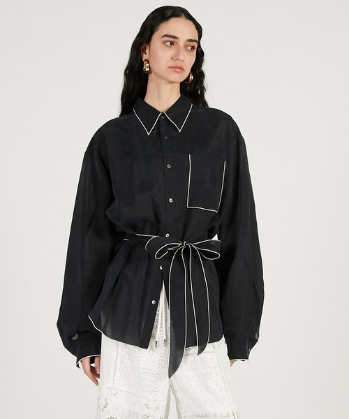 PRANK PROJECT(プランクプロジェクト)の「【2026Spring Pre-Order】コントラストトリムシアーシャツ / Contrast Trim Sheer Shirt(シャツ/ブラウス・レディース・ブラック/ベージュ/ピンク・FREE)」の8枚目の写真