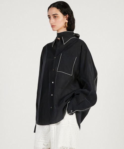 PRANK PROJECT(プランクプロジェクト)の「【2026Spring Pre-Order】コントラストトリムシアーシャツ / Contrast Trim Sheer Shirt(シャツ/ブラウス・レディース・ブラック/ベージュ/ピンク・FREE)」の9枚目の写真