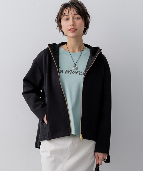 23区 L(ニジュウサンクオオキイサイズ)の「コットンダンボール フーディー アウター(その他アウター・レディース・ネイビー系/ブラック系/ベージュ系・48/46/44)」の2枚目の写真