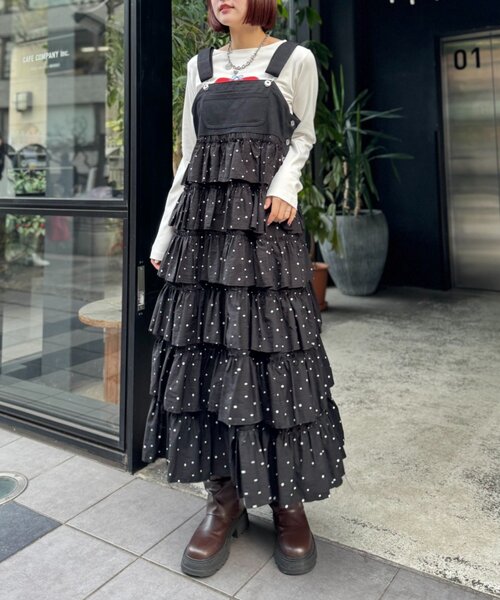 w closet（ダブルクローゼット）の「フリルティアードジャンスカ（ワンピース・レディース・レッド/ブラック/オフホワイト/ブラック系その他・FREE）」の3枚目の写真