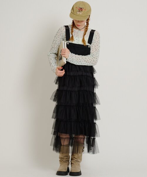 w closet(ダブルクローゼット)の「【6色展開/チェック/ドット柄】フリルティアードジャンパースカート/ワンピース(ジャンパースカート・レディース・レッド/ブラック/オフホワイト/ブラック系その他/ブラック系その他2/レッド系その他2・FREE)」の15枚目の写真