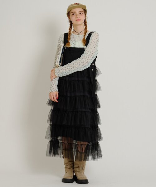 w closet（ダブルクローゼット）の「【6色展開/チェック/ドット柄】フリルティアードジャンパースカート/ワンピース（ジャンパースカート・レディース・レッド/ブラック/オフホワイト/ブラック系その他/ブラック系その他2/レッド系その他2・FREE）」の22枚目の写真