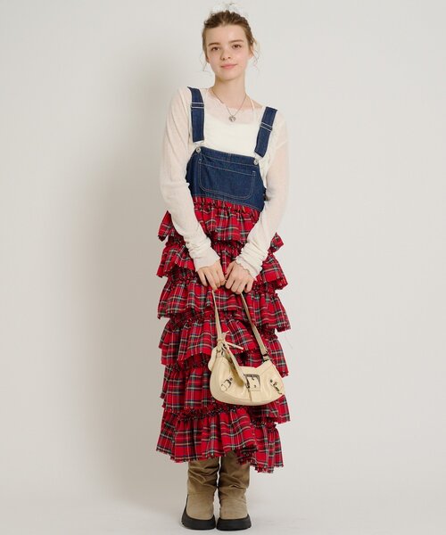 w closet（ダブルクローゼット）の「【6色展開/チェック/ドット柄】フリルティアードジャンパースカート/ワンピース（ジャンパースカート・レディース・レッド/ブラック/オフホワイト/ブラック系その他/ブラック系その他2/レッド系その他2・FREE）」の19枚目の写真