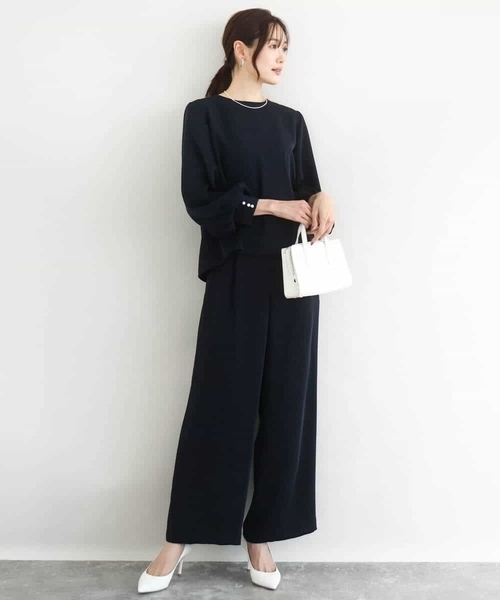 MK MICHEL KLEIN(エムケーミッシェルクラン)の「ボリュームスリーブブラウス/撥水/防シワ/洗える(シャツ/ブラウス・レディース・ネイビー/ライトグレー・38)」の4枚目の写真