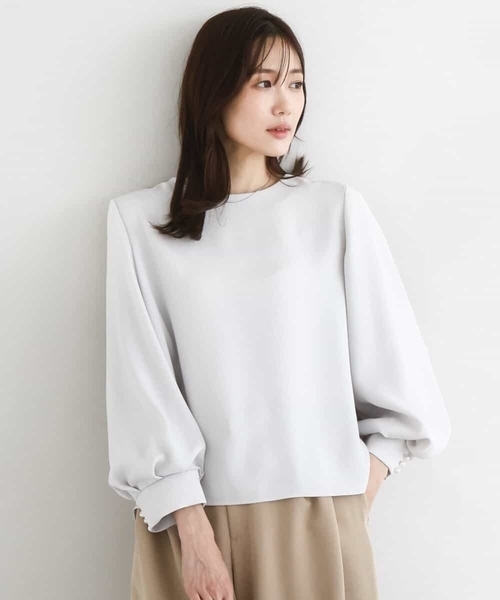 MK MICHEL KLEIN(エムケーミッシェルクラン)の「ボリュームスリーブブラウス/撥水/防シワ/洗える(シャツ/ブラウス・レディース・ネイビー/ライトグレー・38)」の10枚目の写真