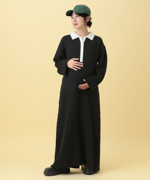 LEPSIM（レプシィム）の「【産前・産後対応】マタニティ／配色ポロニットワンピース　634331（マタニティウェア/グッズ・レディース・ブラック/ブラウン・FREE）」の8枚目の写真