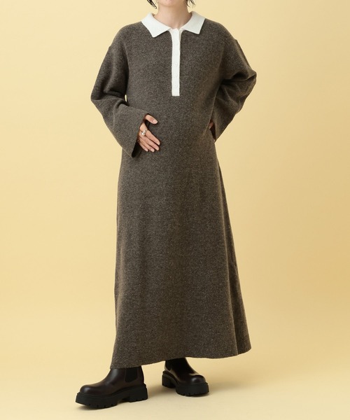 LEPSIM（レプシィム）の「【産前・産後対応】マタニティ／配色ポロニットワンピース　634331（マタニティウェア/グッズ・レディース・ブラック/ブラウン・FREE）」の11枚目の写真