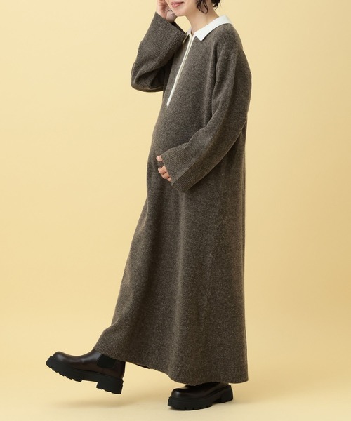 LEPSIM（レプシィム）の「【産前・産後対応】マタニティ／配色ポロニットワンピース　634331（マタニティウェア/グッズ・レディース・ブラック/ブラウン・FREE）」の13枚目の写真