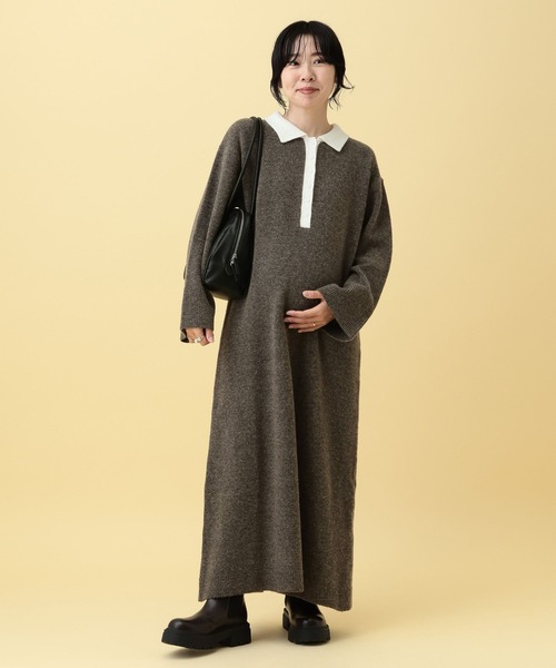 LEPSIM（レプシィム）の「【産前・産後対応】マタニティ／配色ポロニットワンピース　634331（マタニティウェア/グッズ・レディース・ブラック/ブラウン・FREE）」の14枚目の写真