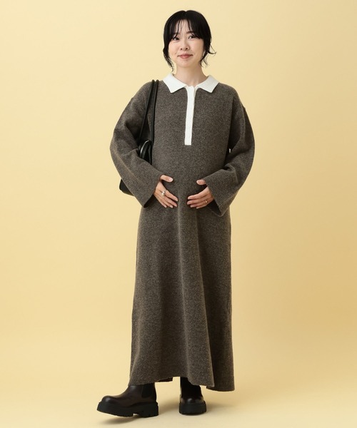 LEPSIM（レプシィム）の「【産前・産後対応】マタニティ／配色ポロニットワンピース　634331（マタニティウェア/グッズ・レディース・ブラック/ブラウン・FREE）」の15枚目の写真