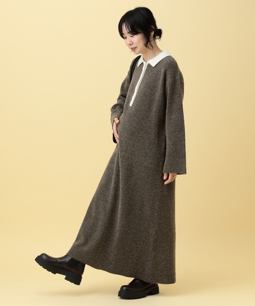 LEPSIM（レプシィム）の「【産前・産後対応】マタニティ／配色ポロニットワンピース　634331（マタニティウェア/グッズ・レディース・ブラック/ブラウン・FREE）」の16枚目の写真