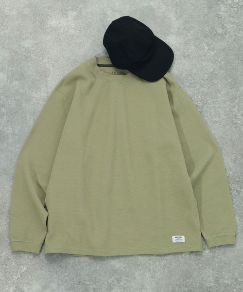 BAYFLOW（ベイフロー）の「【抗菌防臭・UVカット】ワッフルロンＴ（Tシャツ/カットソー・メンズ・グリーン/オフホワイト/ブラック・MEDIUM/LARGE）」の12枚目の写真