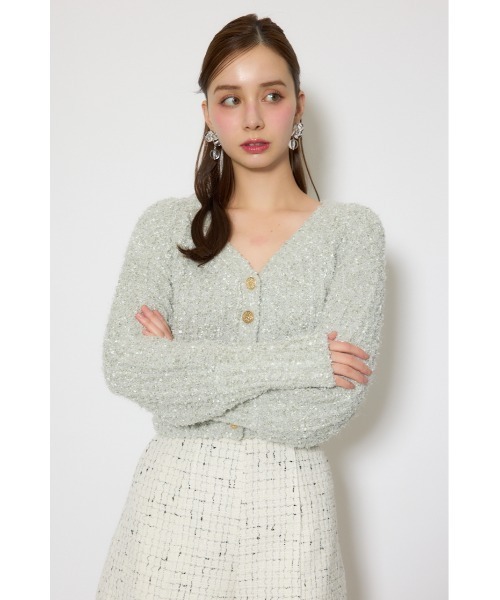 rienda（リエンダ）の「デザインボタンオフショルニットカーディガントップス 春服（カーディガン/ボレロ・レディース・ライトグリーン/ライトブルー/ホワイト・FREE）」の13枚目の写真