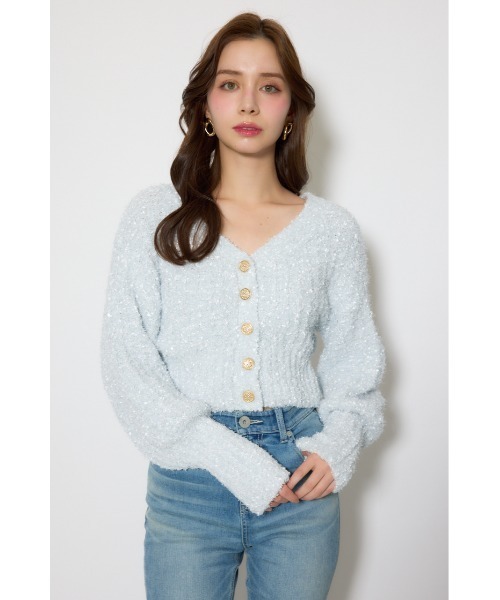 rienda（リエンダ）の「デザインボタンオフショルニットカーディガントップス 春服（カーディガン/ボレロ・レディース・ライトグリーン/ライトブルー/ホワイト・FREE）」の21枚目の写真