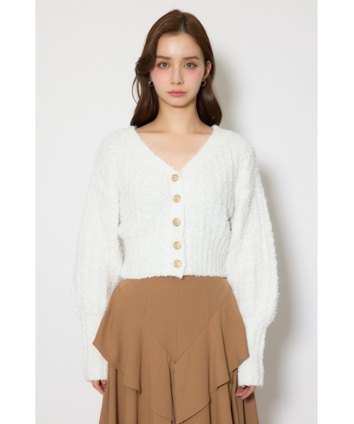 rienda（リエンダ）の「デザインボタンオフショルニットカーディガントップス 春服（カーディガン/ボレロ・レディース・ライトグリーン/ライトブルー/ホワイト・FREE）」の7枚目の写真